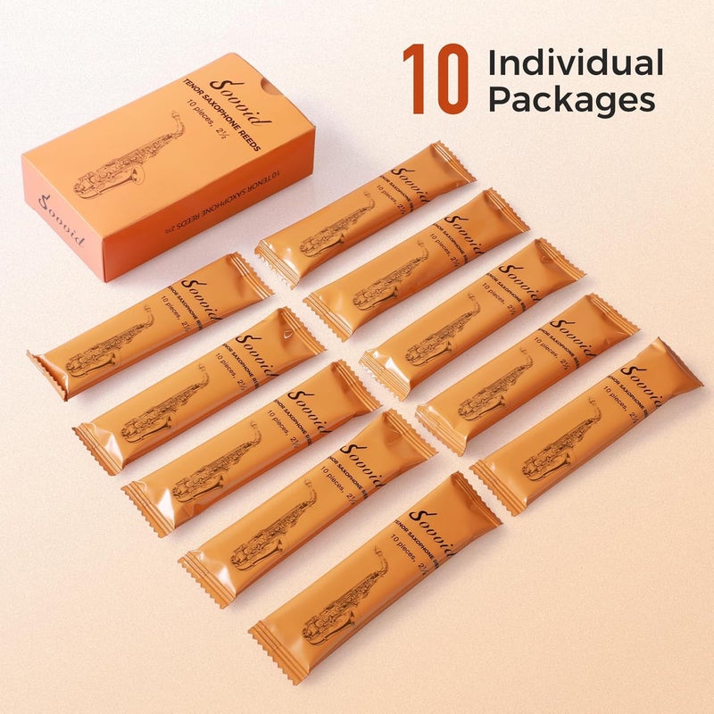 Sovvid Handcrafted Tenor Saxophone Reeds 2.5 – Premium Natural reed, Warm & Rich Tone, Durable & Consistent, Thinner Tip for Easy Play, Individually Packed with Reed Case (Box of 10) - Image 4